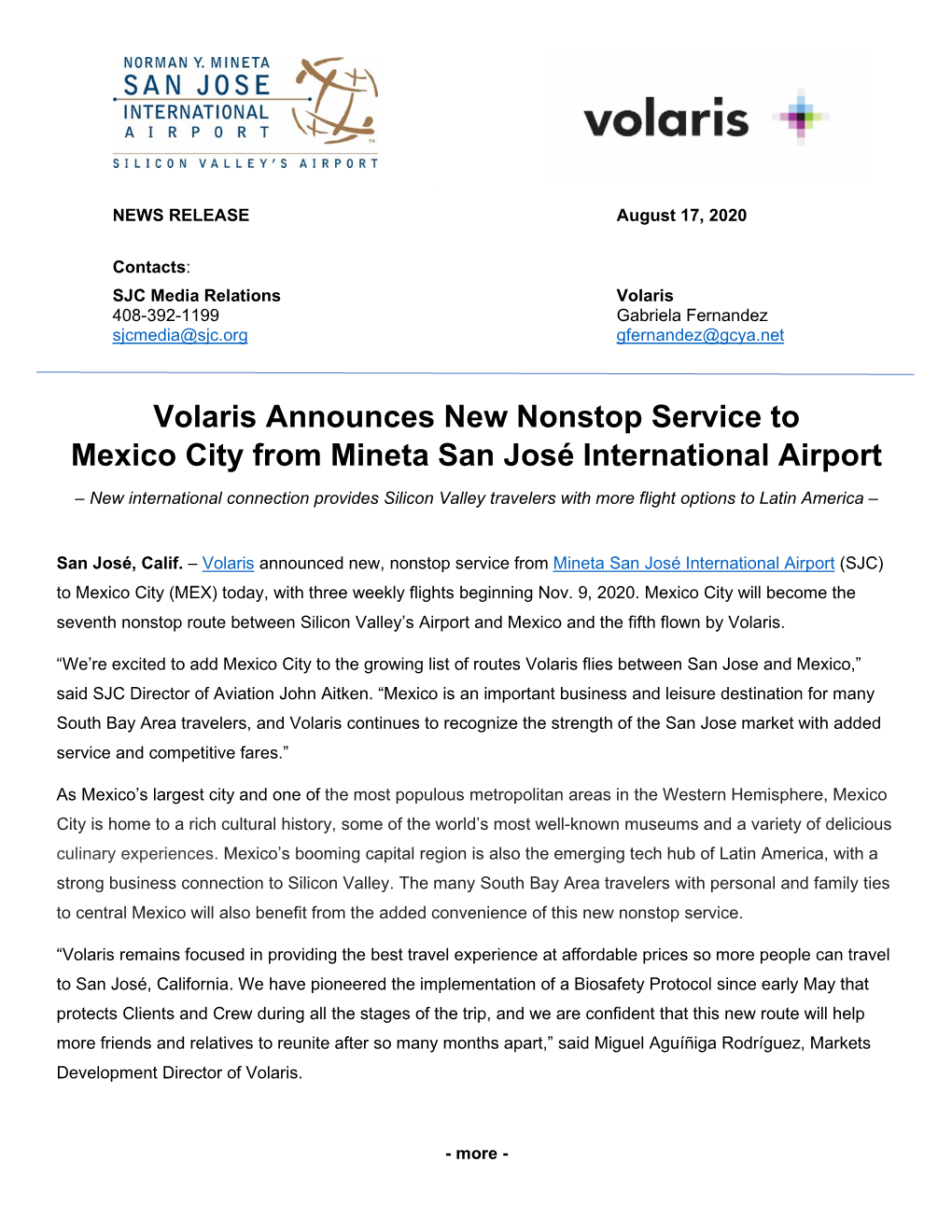 Volaris Announces New Nonstop Service to Mexico City From