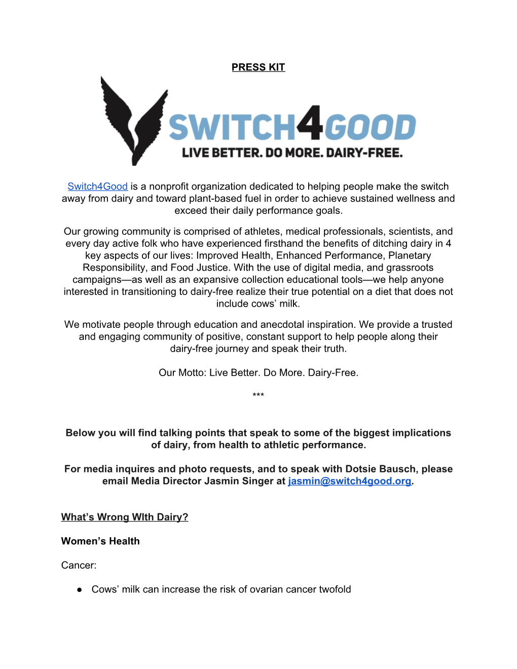 PRESS KIT Switch4good​ Is a Nonprofit Organization Dedicated To