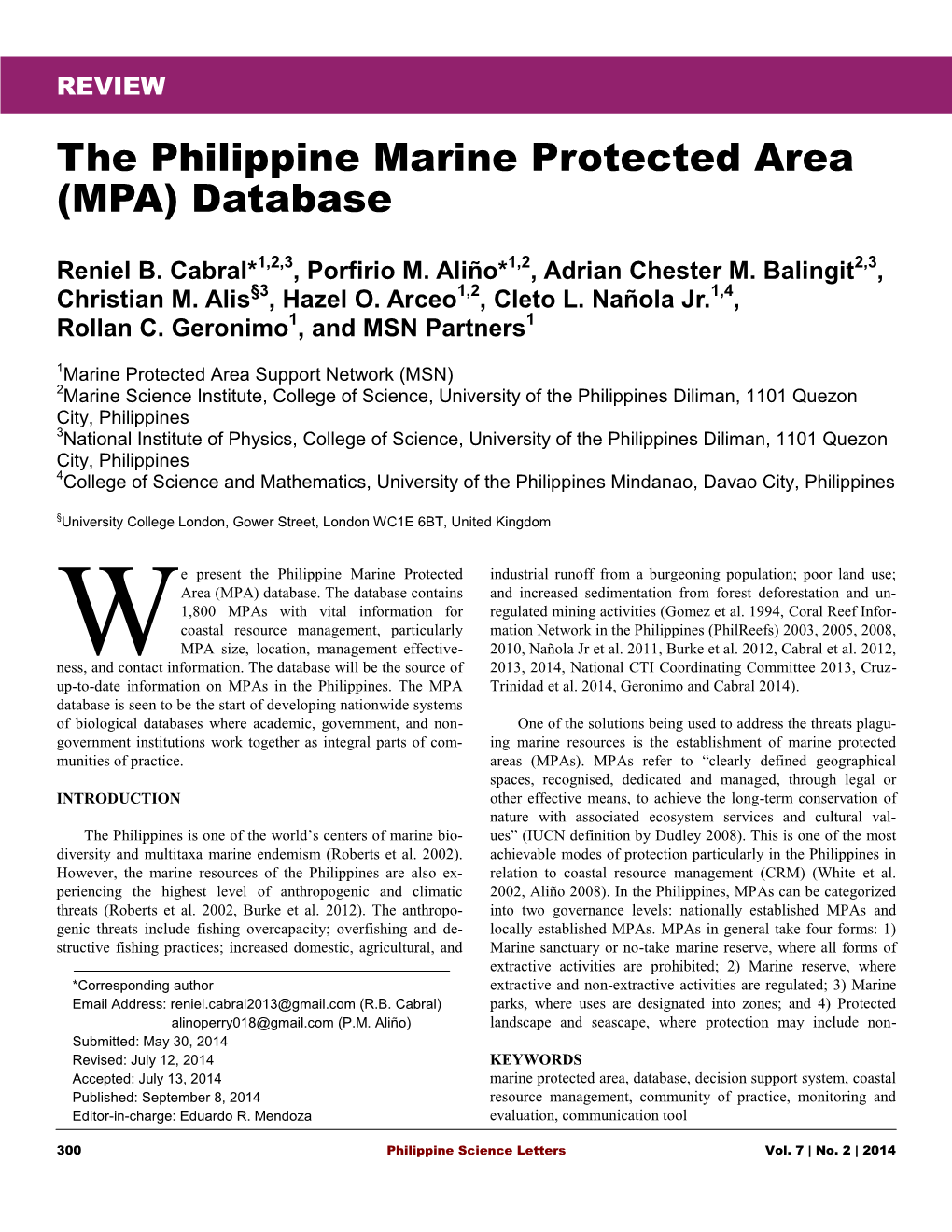 The Philippine Marine Protected Area (MPA) Database
