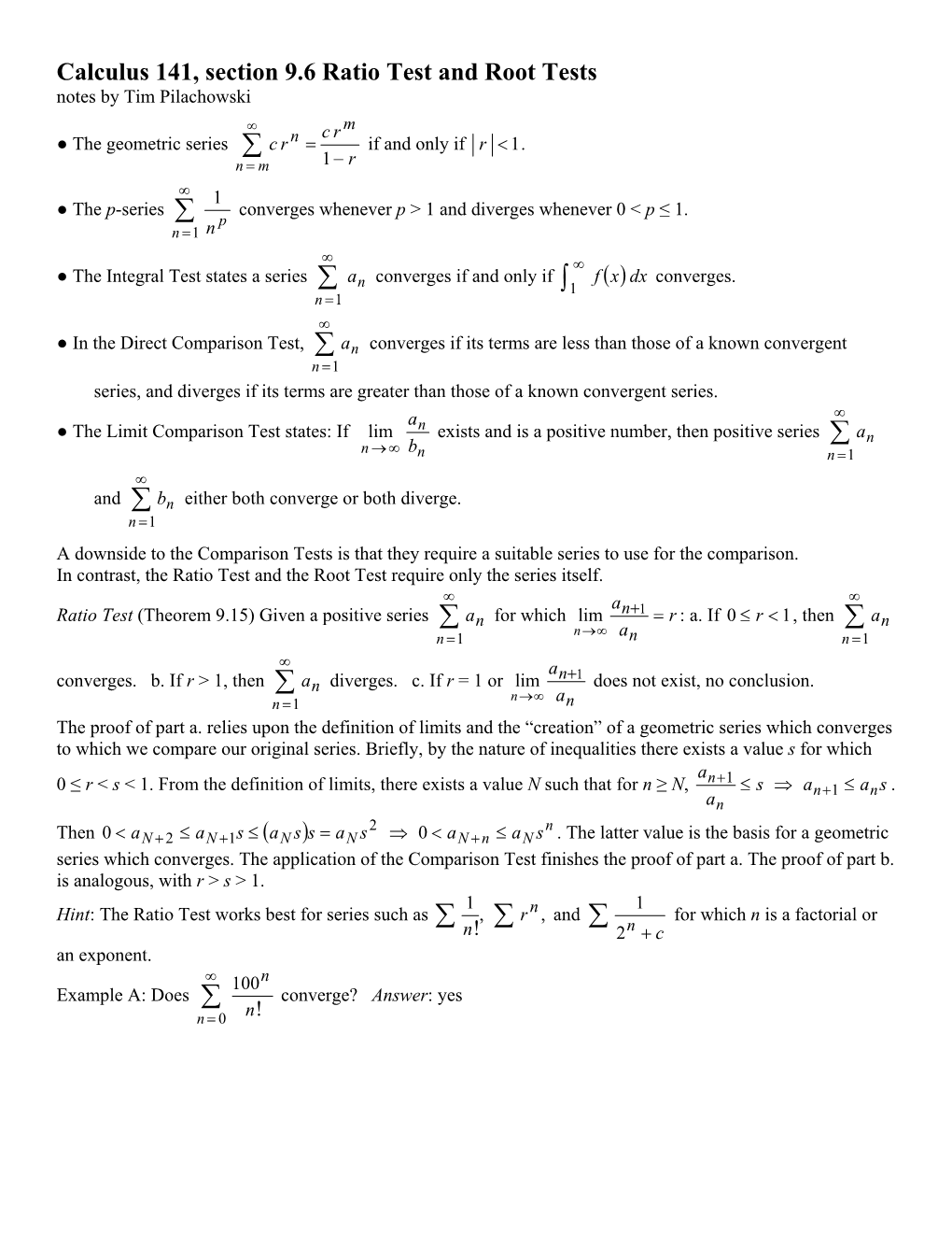 Calculus 141 Section 9.6 Lecture Notes