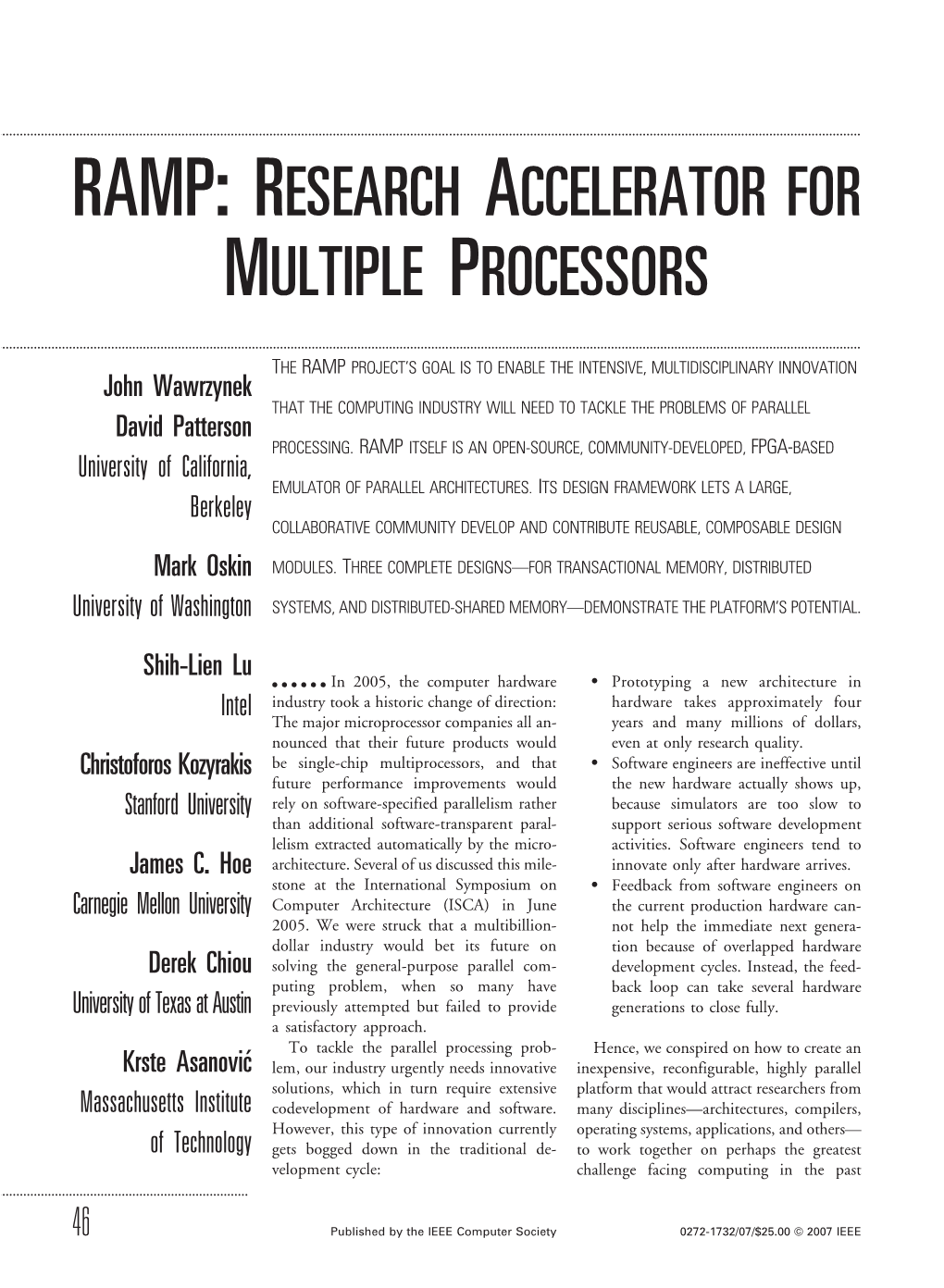 Ramp: Research Accelerator for Multiple Processors