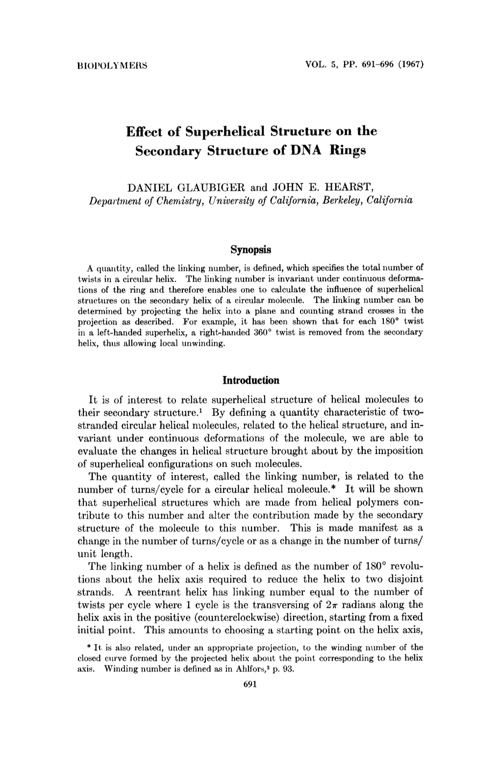 Effect of Superhelical Structure on the Secondary Structure of DNA Rings