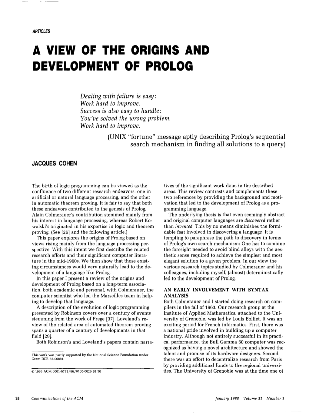 A View of the Origins and Development of Prolog