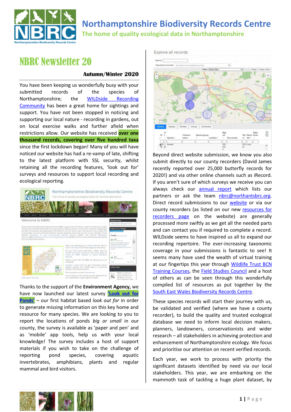 Northamptonshire Biodiversity Records Centre NBRC Newsletter 20