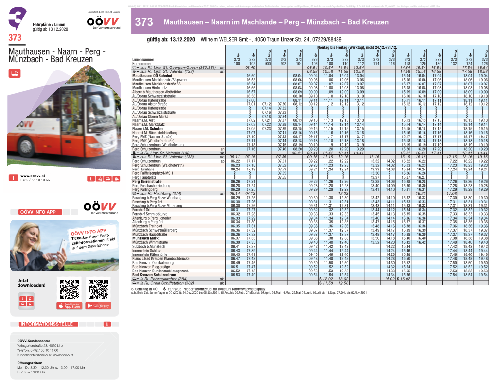 Perg – Münzbach – Bad Kreuzen Gültig Ab 13.12.2020 373 Gültig Ab: 13.12.2020 Wilhelm WELSER Gmbh, 4050 Traun Linzer Str