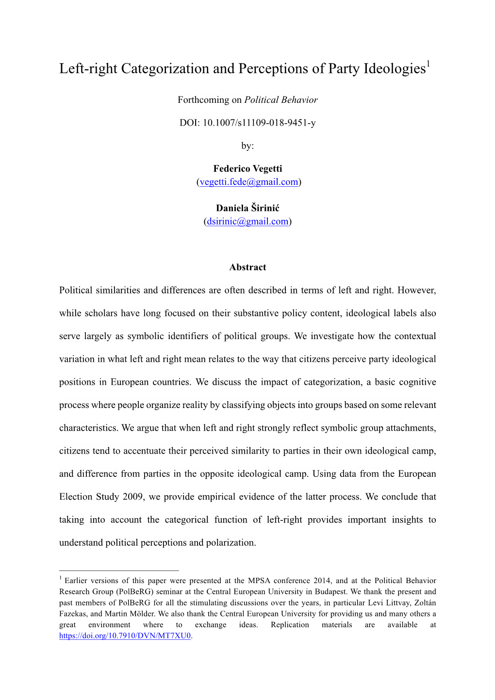 Left-Right Categorization and Perceptions of Party Ideologies1