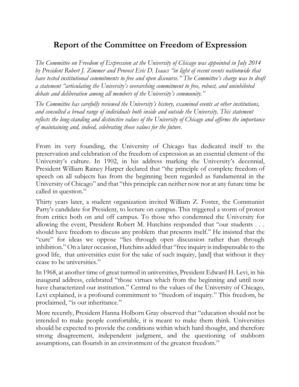 Report of the Committee on Freedom of Expression