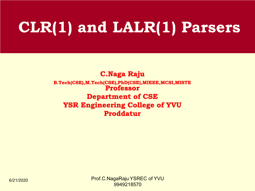 CLR(1) and LALR(1) Parsers