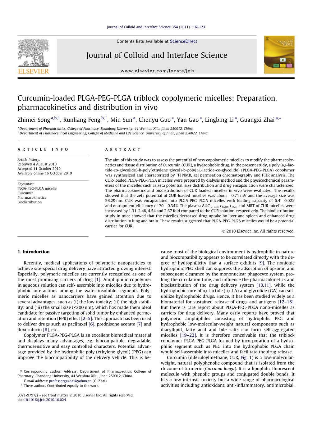 Curcumin-Loaded PLGA-PEG-PLGA Triblock Copolymeric Micelles