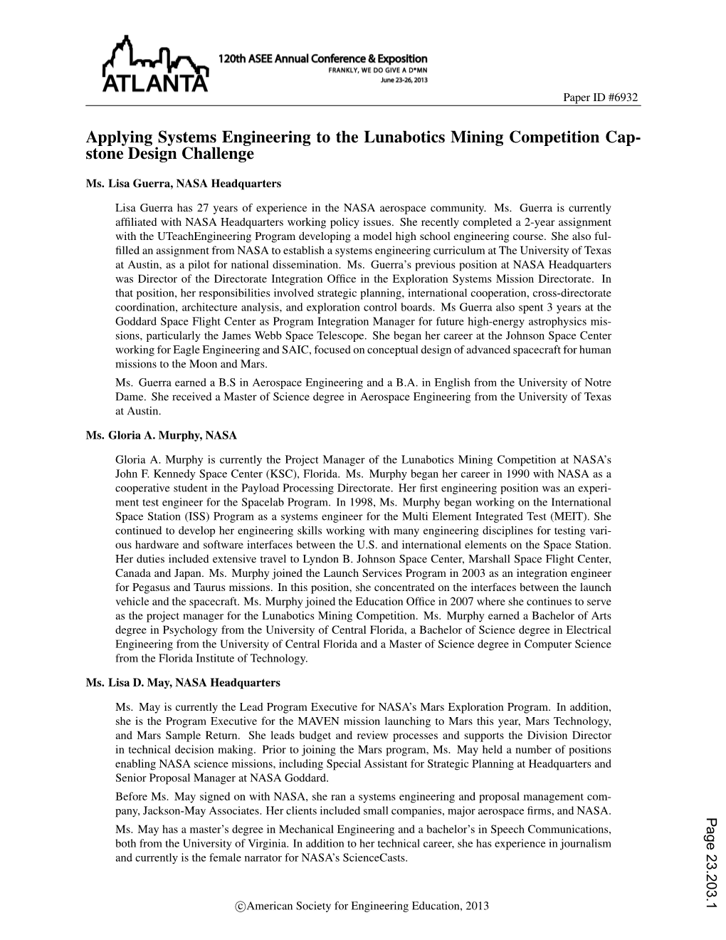 Applying Systems Engineering to the Lunabotics Mining Competition Cap- Stone Design Challenge