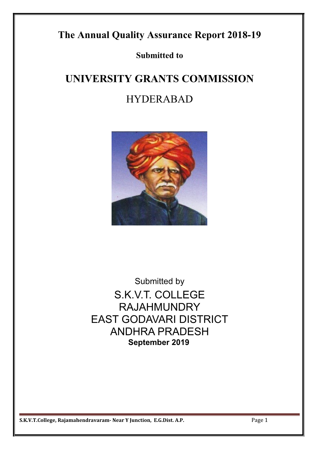 University Grants Commission Hyderabad S.K.V.T. College Rajahmundry East Godavari District Andhra Pradesh