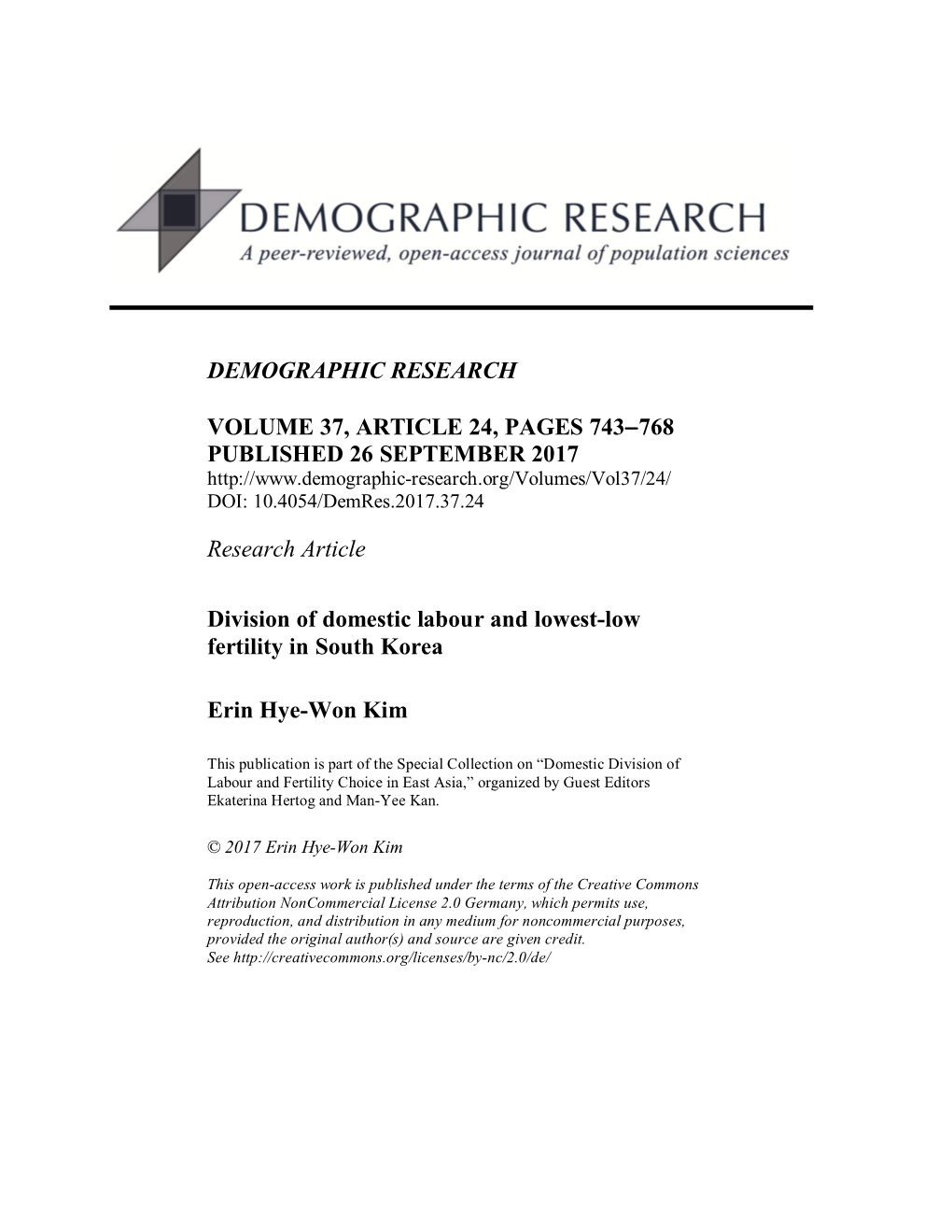 Division of Domestic Labour and Lowest-Low Fertility in South Korea