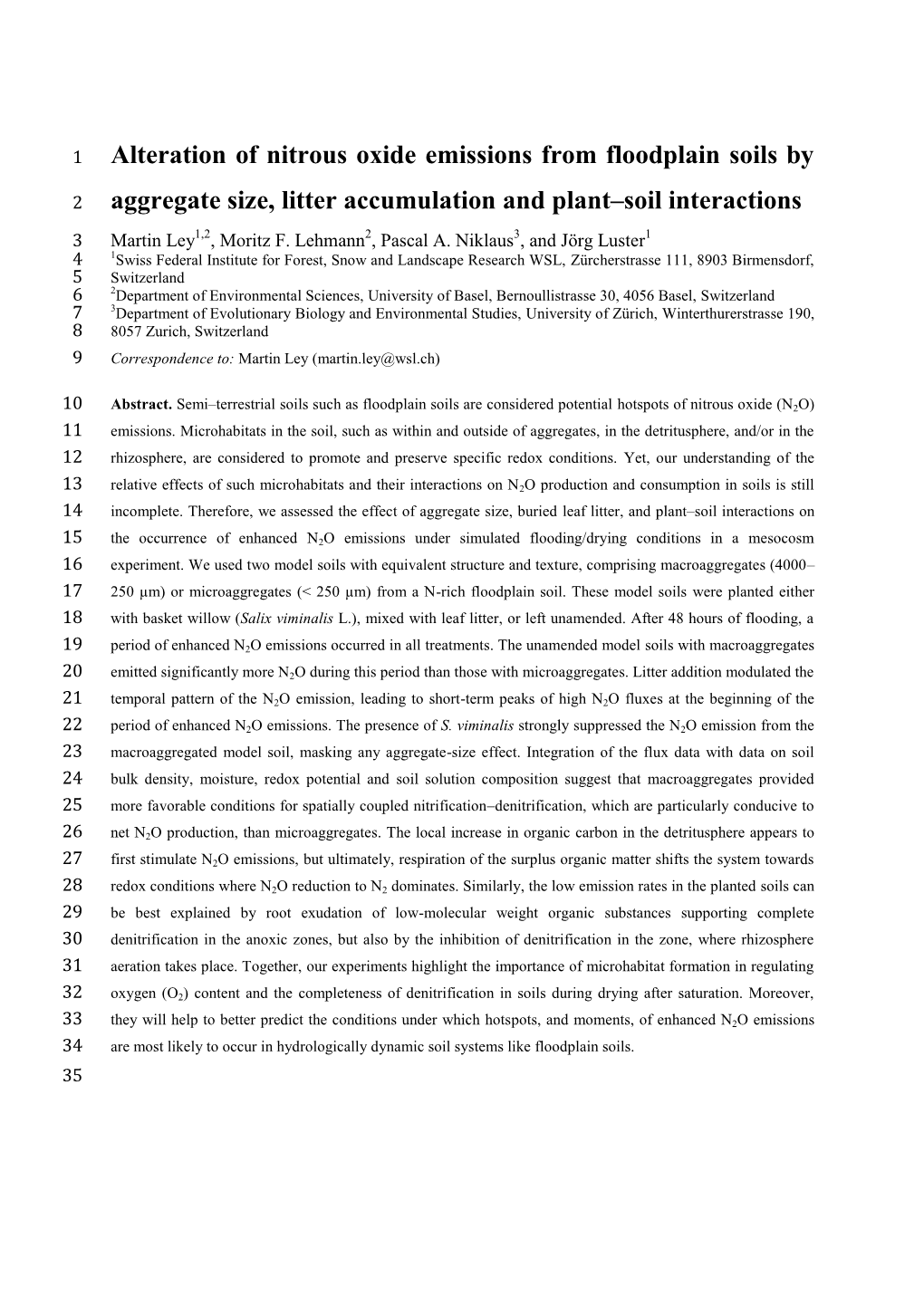 Alteration of Nitrous Oxide Emissions from Floodplain Soils by Aggregate