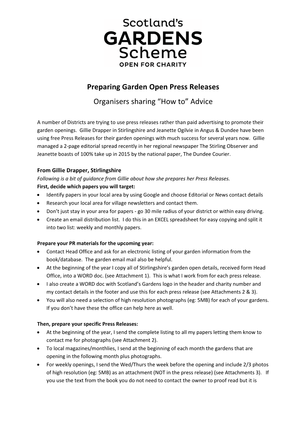 Preparing Garden Open Press Releases Organisers Sharing “How To” Advice