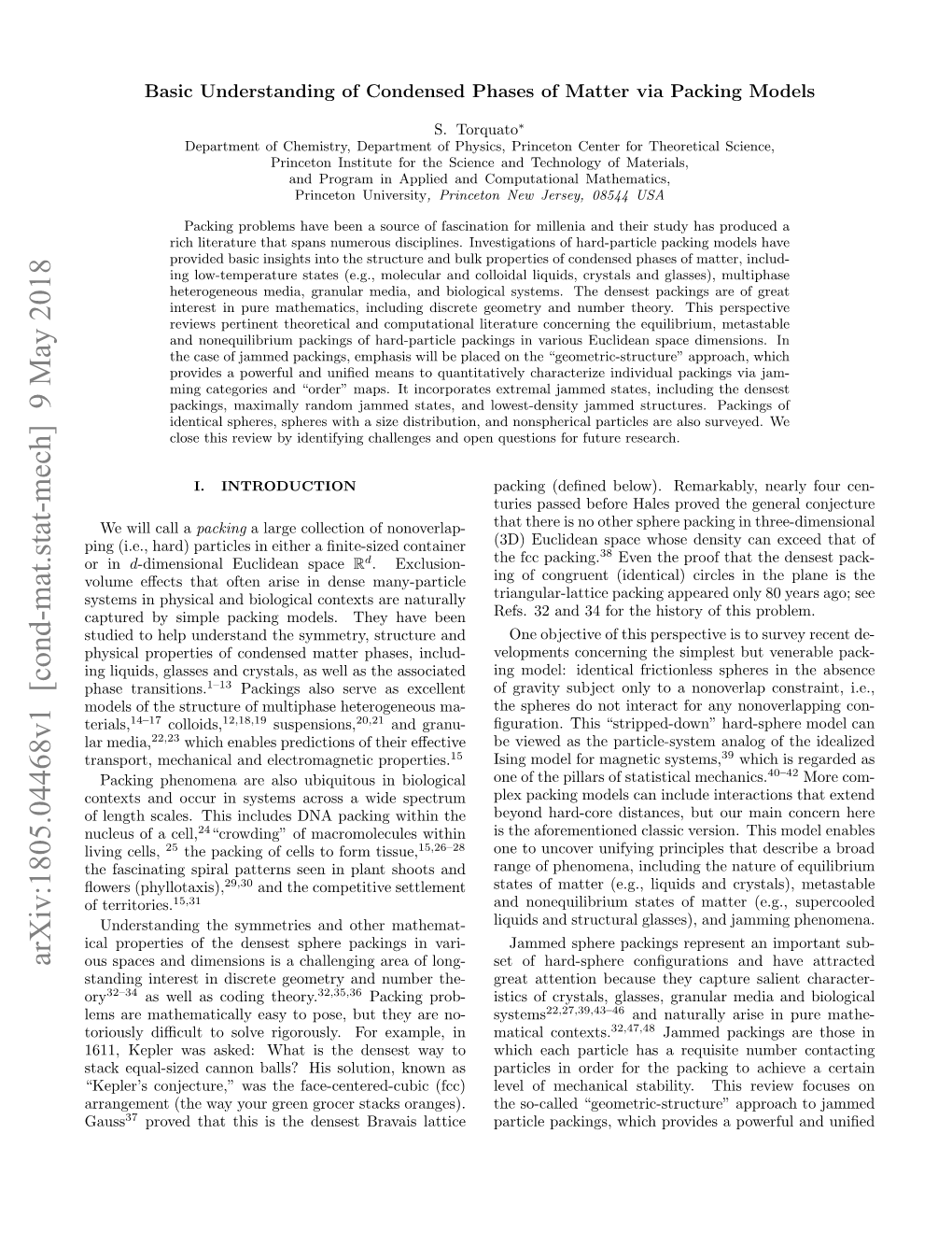 Basic Understanding of Condensed Phases of Matter Via Packing Models