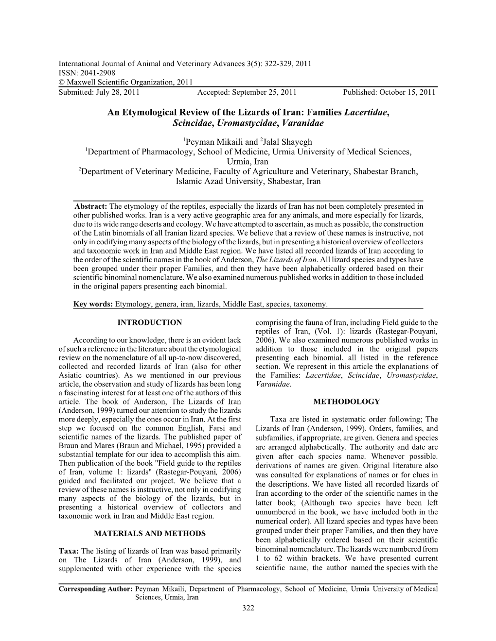 An Etymological Review of the Lizards of Iran: Families Lacertidae, Scincidae, Uromastycidae, Varanidae