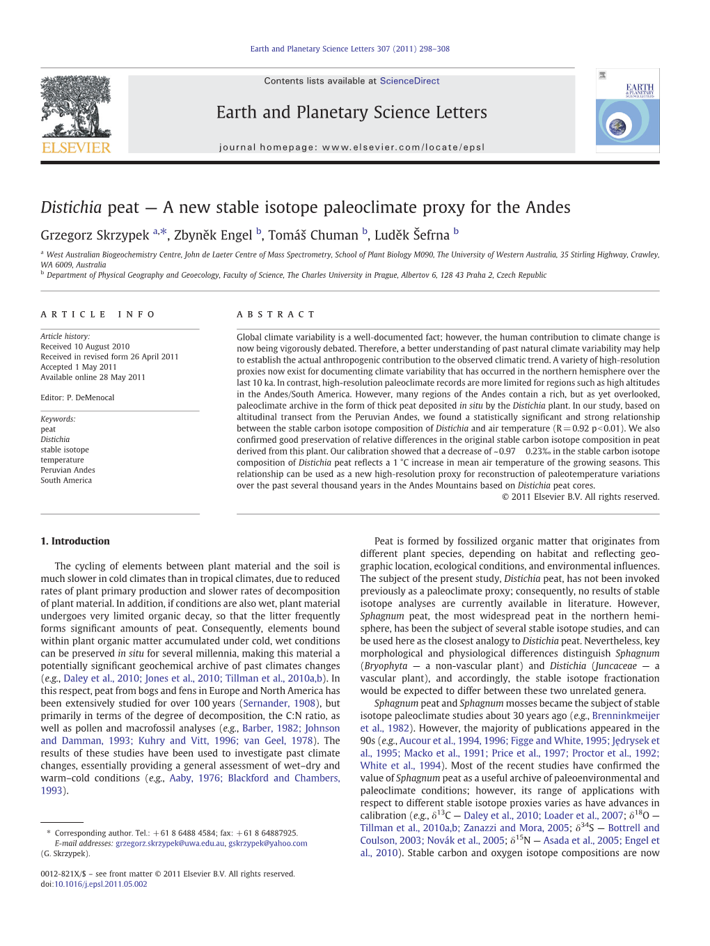 Distichia Peat — a New Stable Isotope Paleoclimate Proxy for the Andes