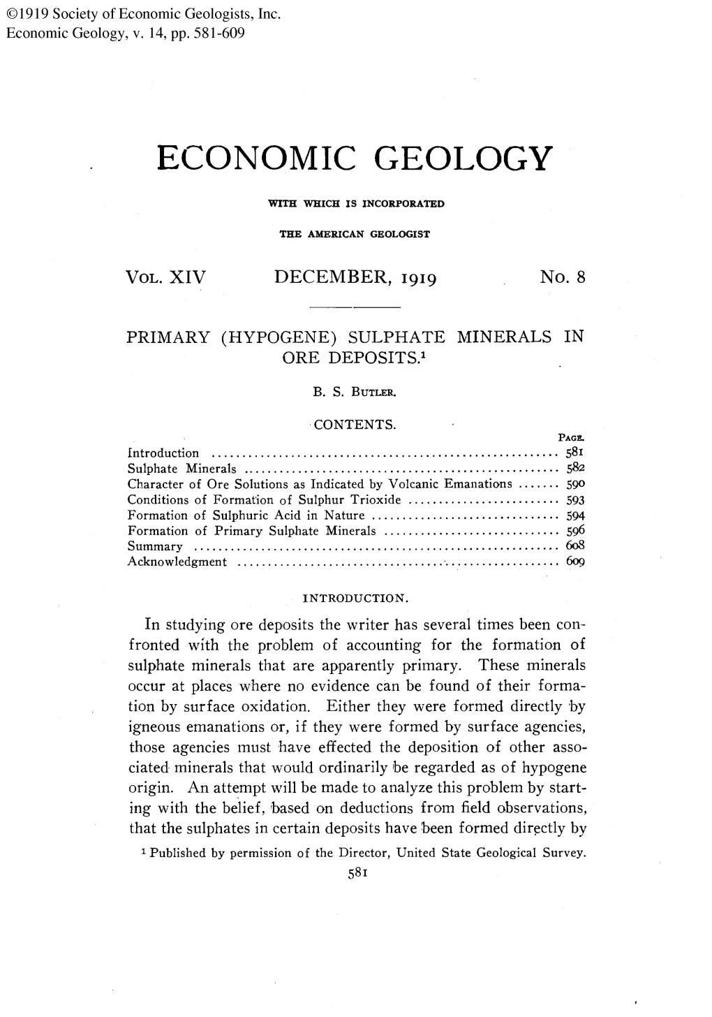 (Hypogene) Sulphate Minerals in Ore Deposits2