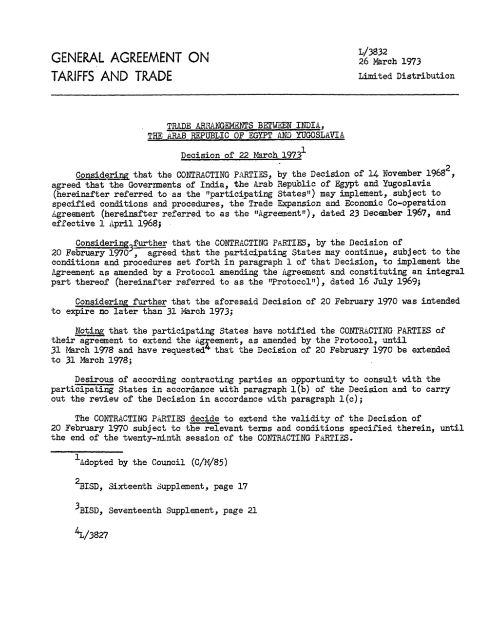 26/March 1973 TARIFFS and TRADE Limited Distribution