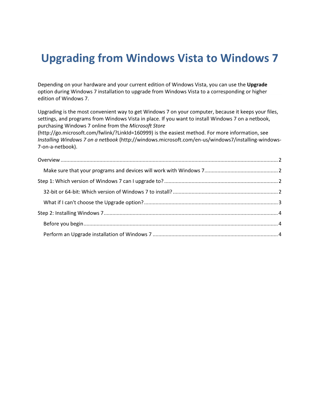 Upgrading from Windows Vista to Windows 7