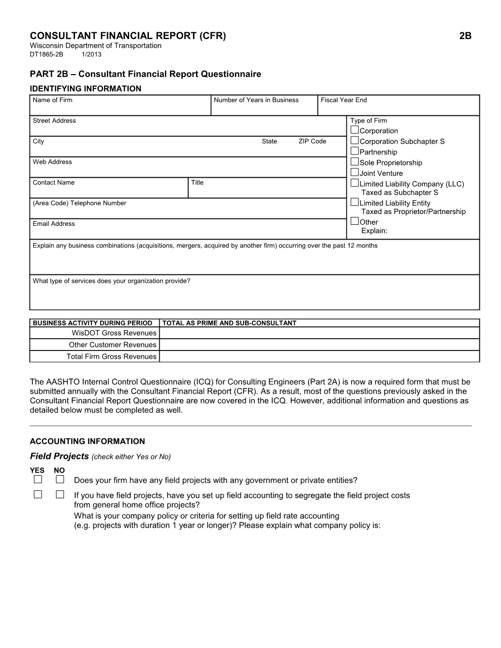 DT1865-2B Consultant Financial Part 2B Consultant Financial Questionnaire Report