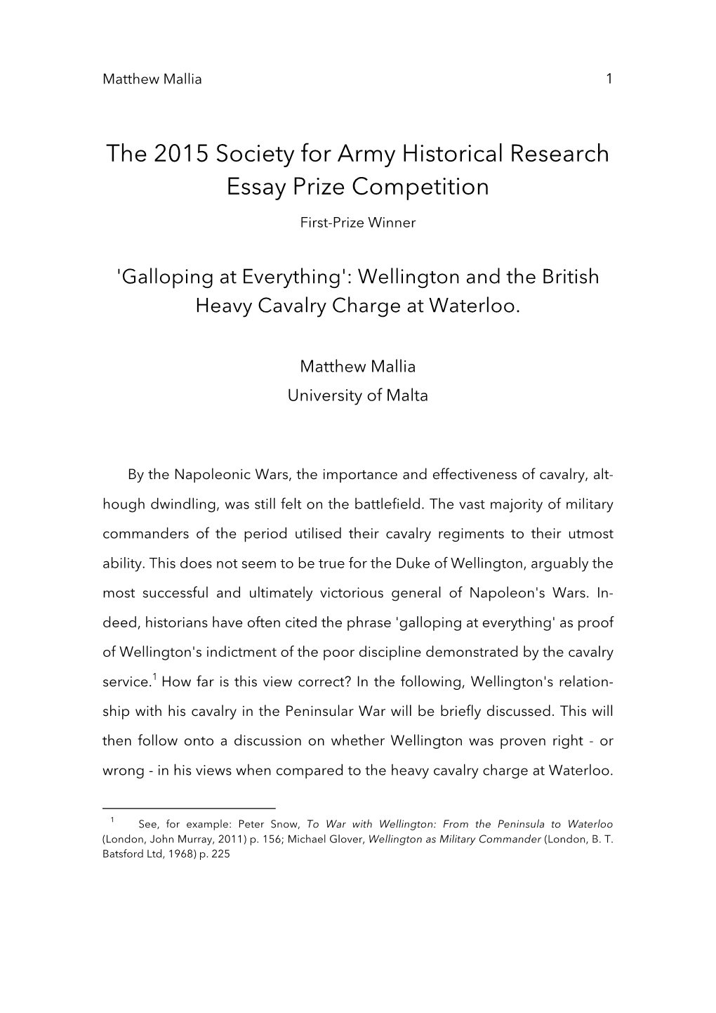 The 2015 Society for Army Historical Research Essay Prize Competition