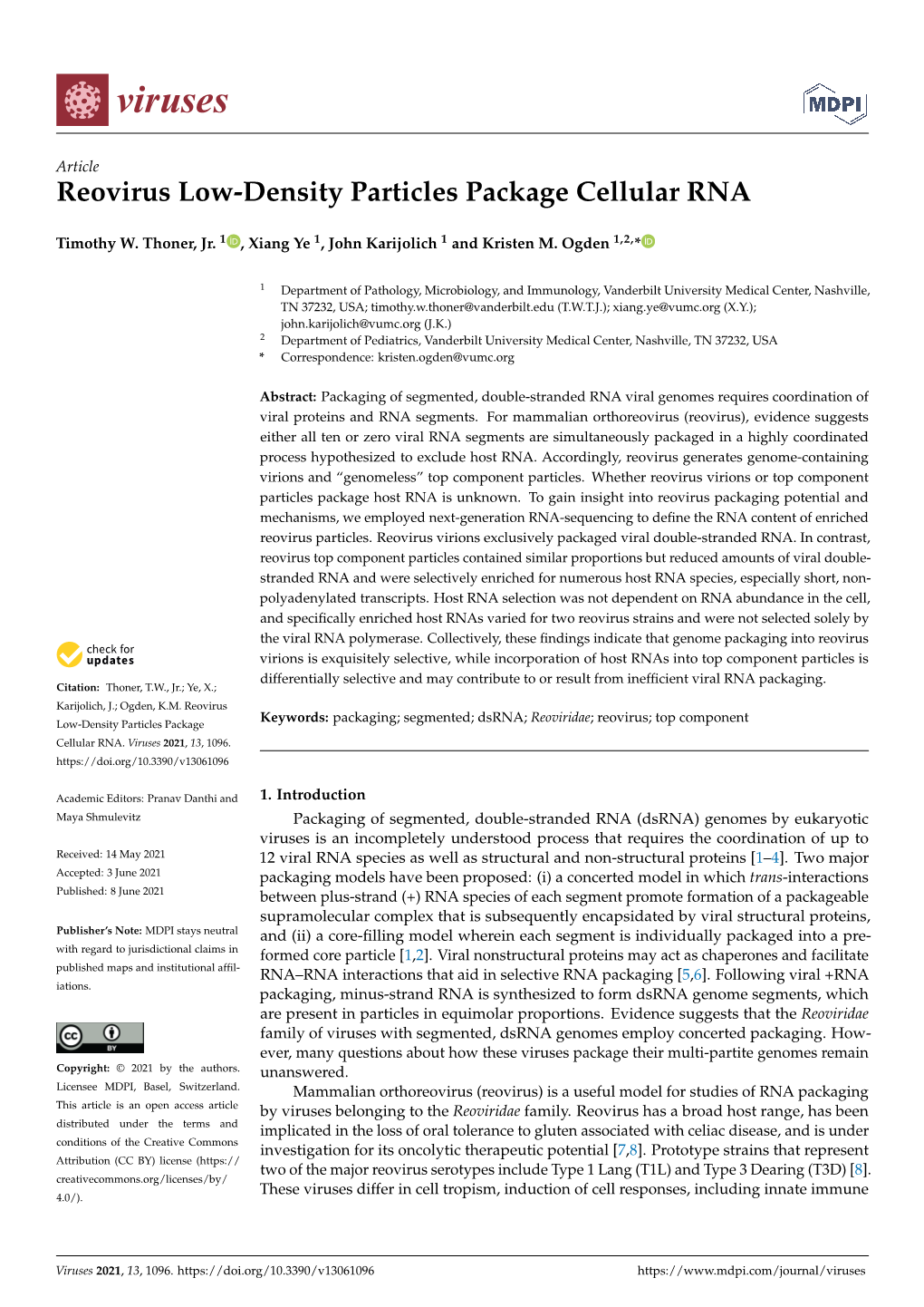 Reovirus Low-Density Particles Package Cellular RNA