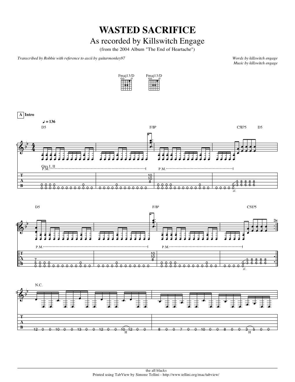 Wasted Sacrifice Guitar Tab