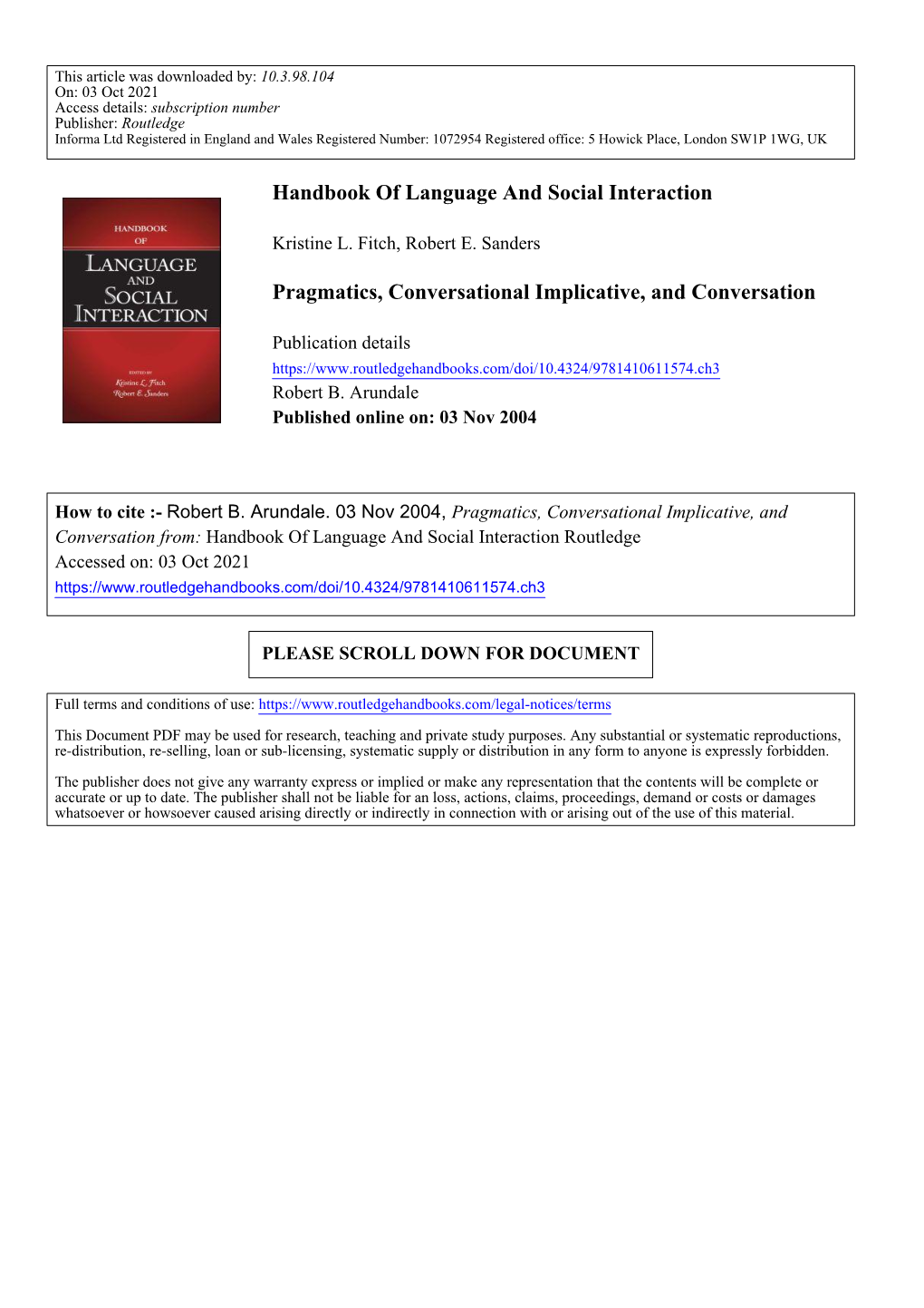 Handbook of Language and Social Interaction Pragmatics