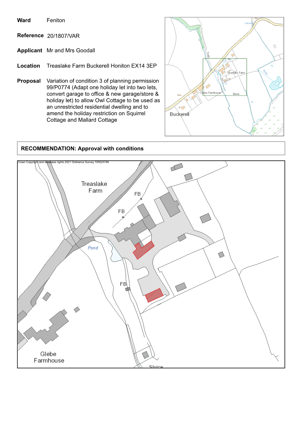 Ward Feniton Reference 20/1807/VAR Applicant Mr and Mrs