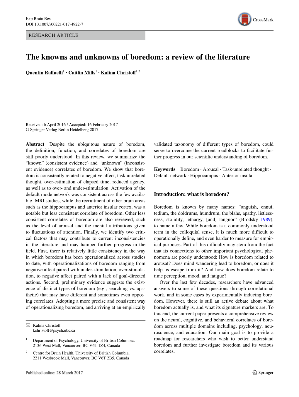 The Knowns and Unknowns of Boredom: a Review of the Literature