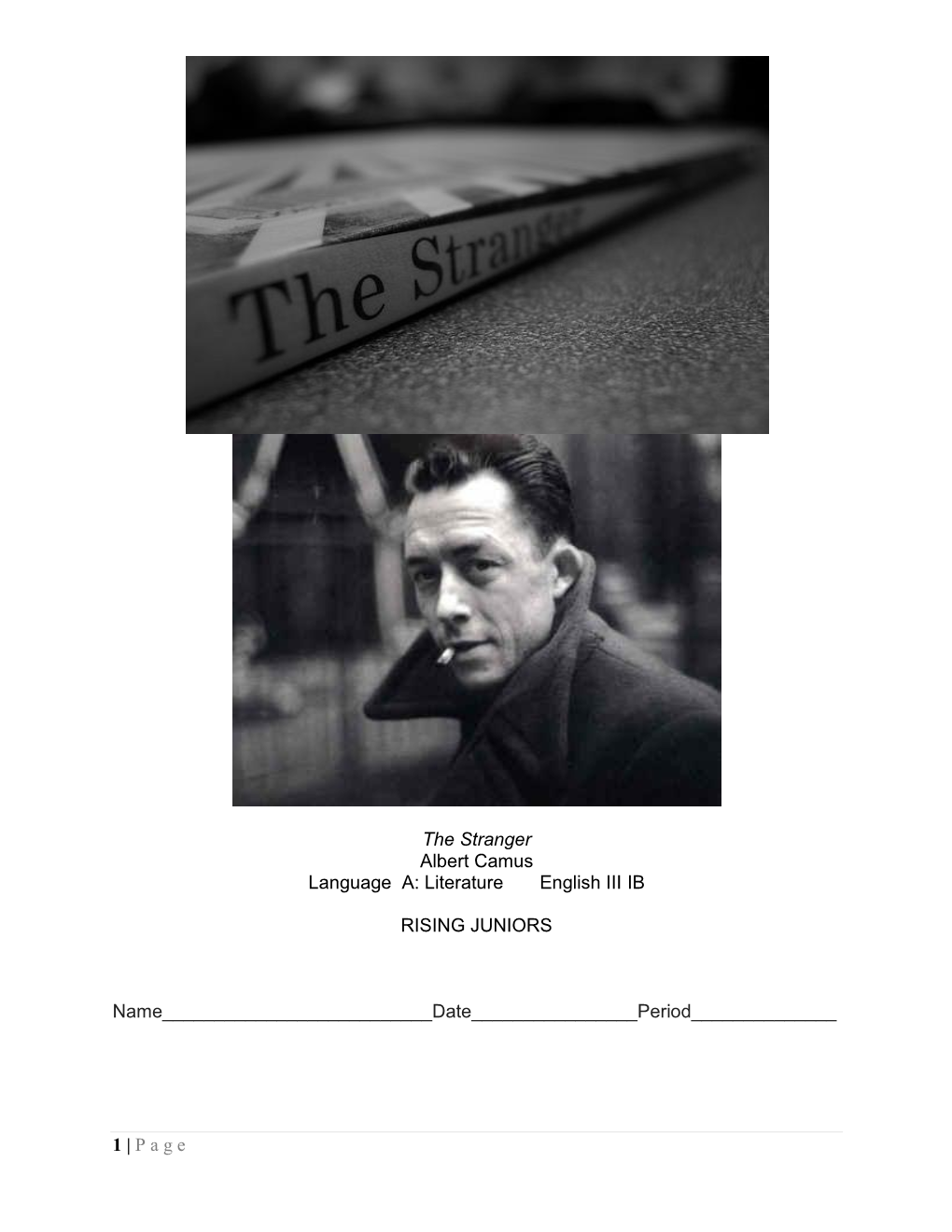 Page the Stranger Albert Camus Language A