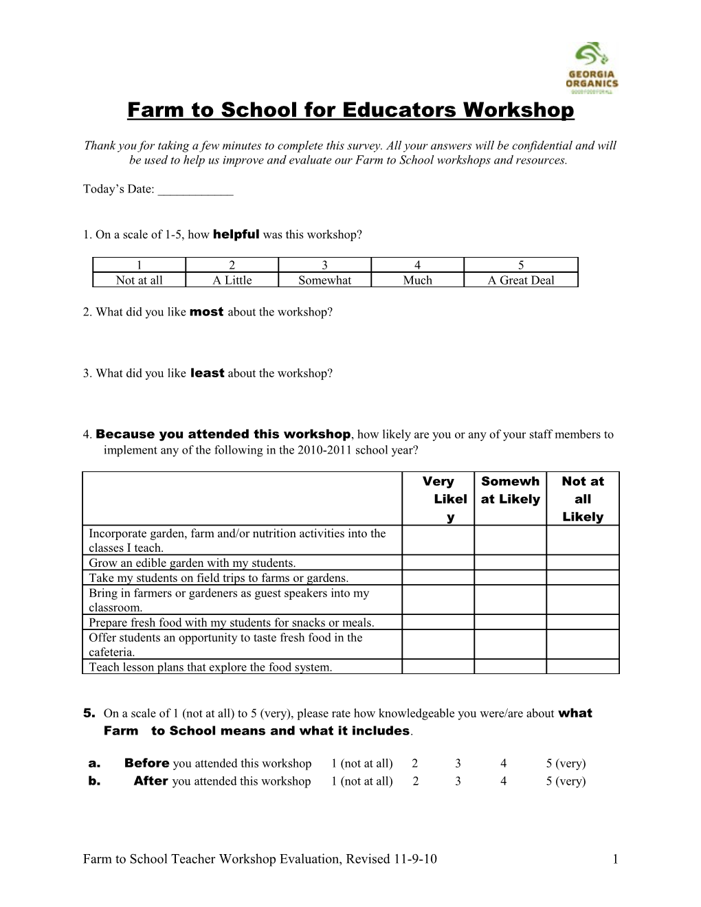 Farm to School Workshop APS Teachers