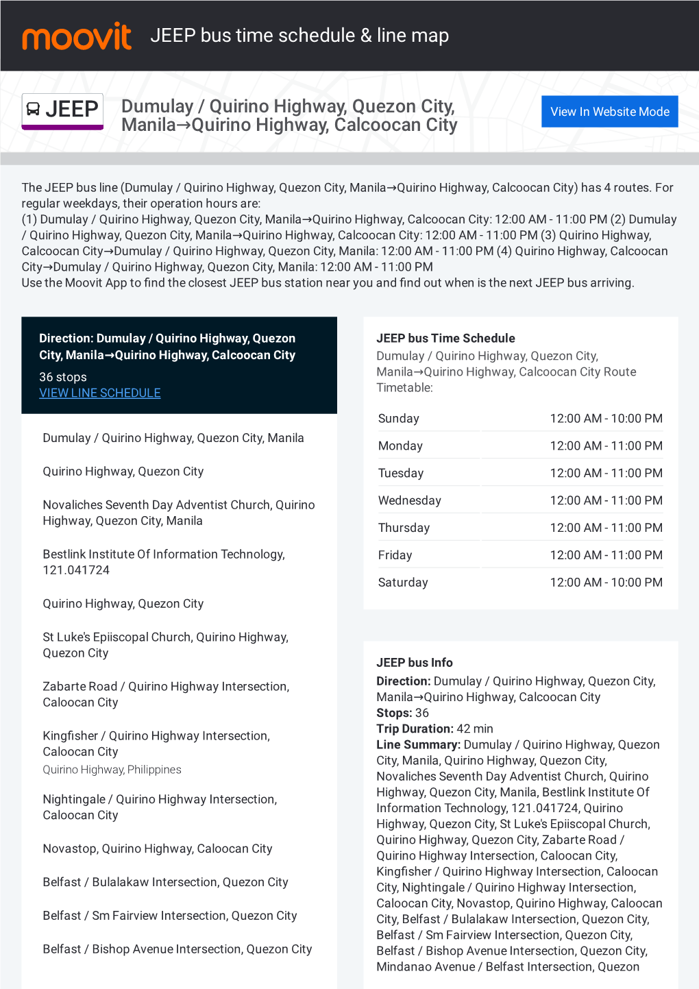 JEEP Bus Time Schedule & Line Route