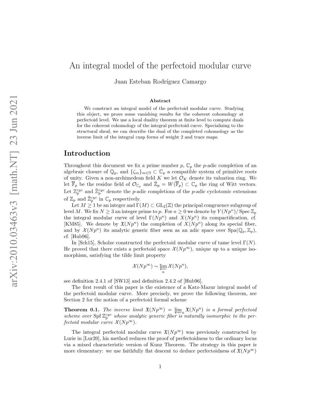 An Integral Model of the Perfectoid Modular Curve