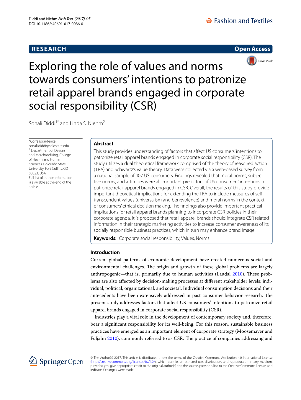 Exploring the Role of Values and Norms Towards Consumers' Intentions to Patronize Retail Apparel Brands Engaged in Corporate S