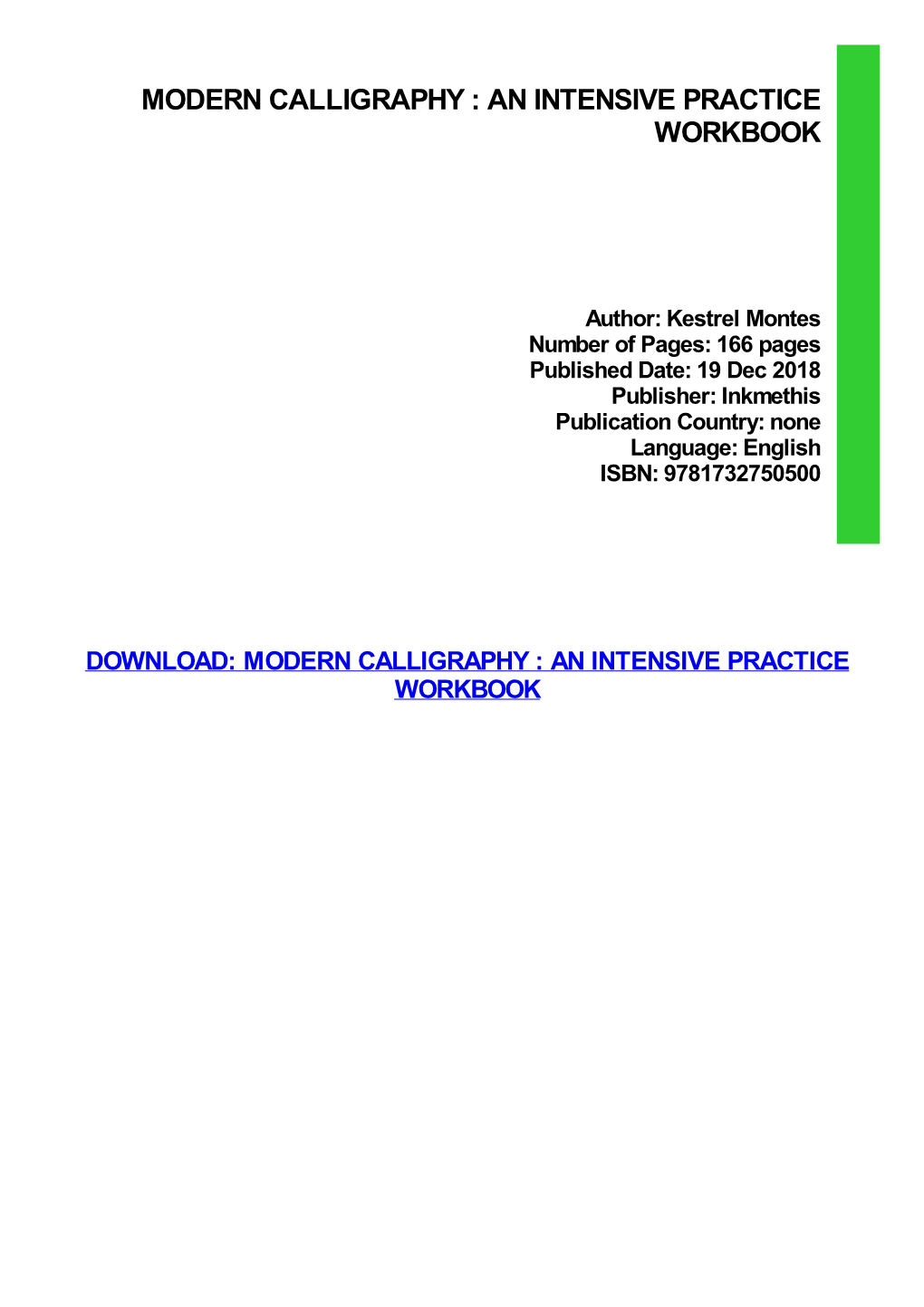 Modern Calligraphy : an Intensive Practice Workbook Pdf Free Download