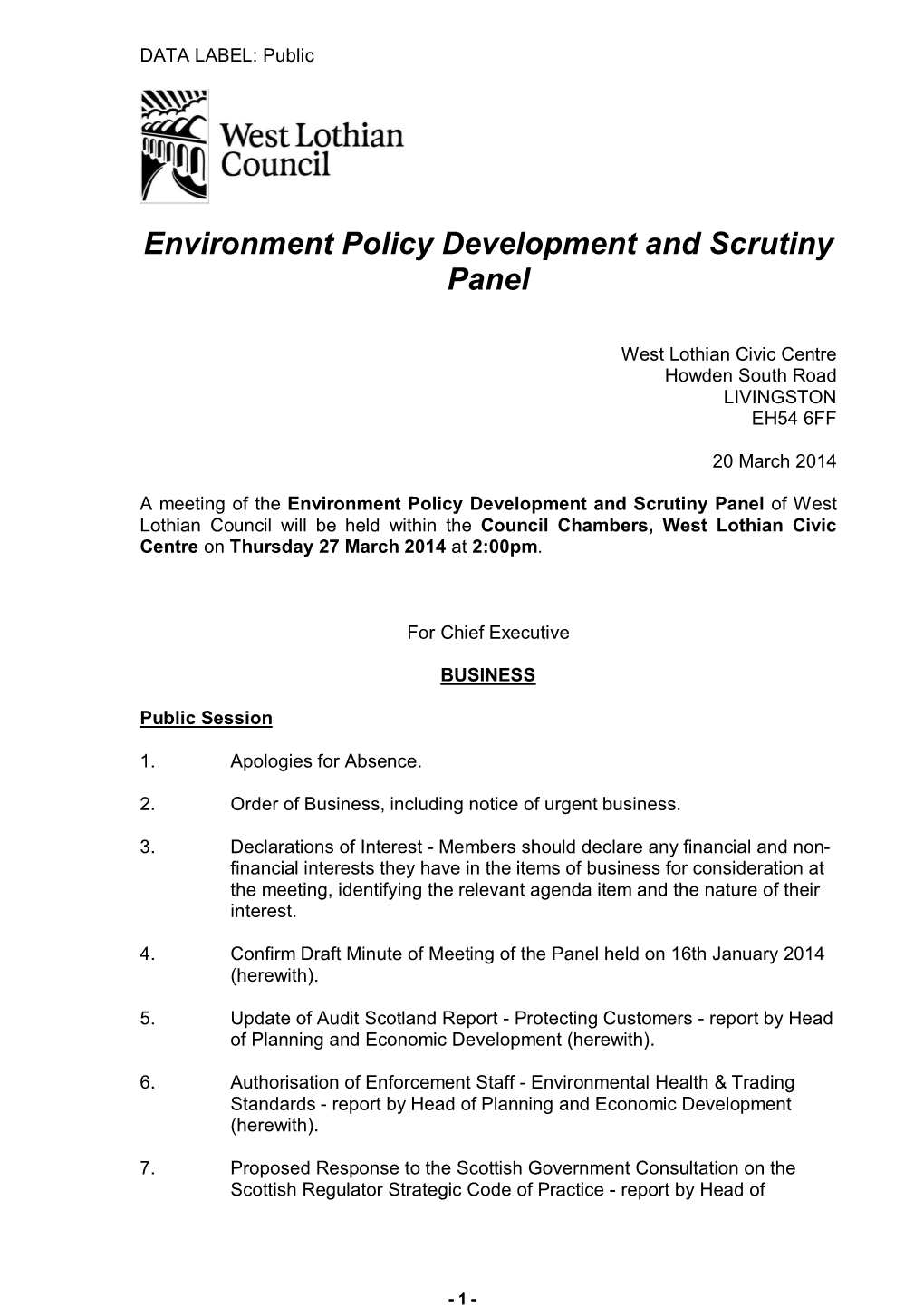 Environment Policy Development and Scrutiny Panel