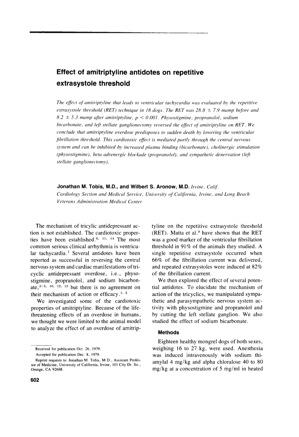 Effect of Amitriptyline Antidotes on Repetitive Extrasystole Threshold