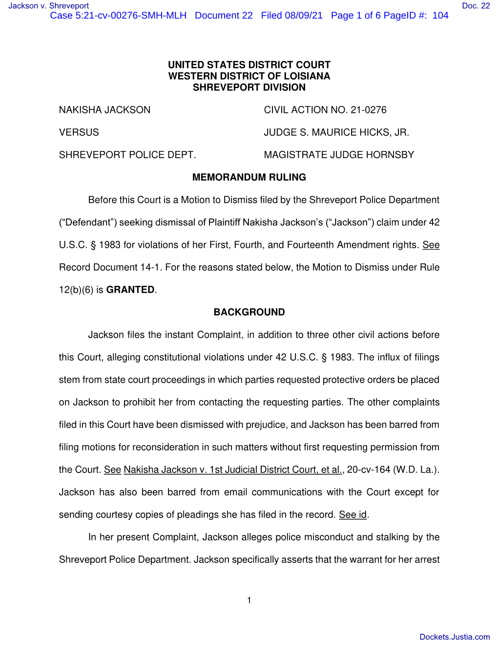 MEMORANDUM RULING Re 14 MOTION to Dismiss