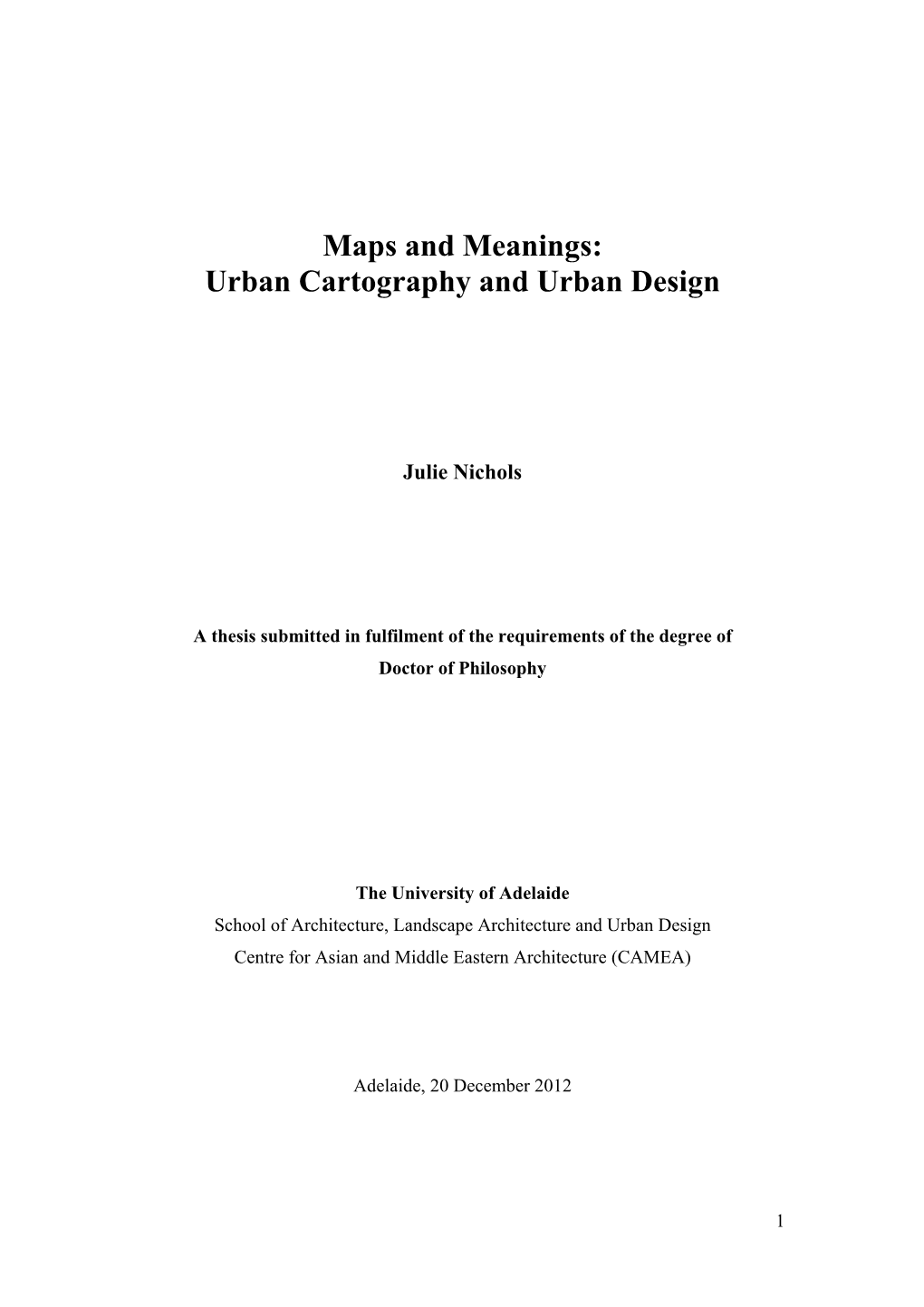 Maps and Meanings: Urban Cartography and Urban Design