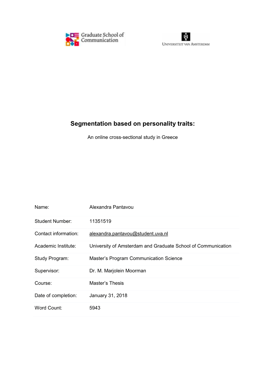 Segmentation Based on Personality Traits