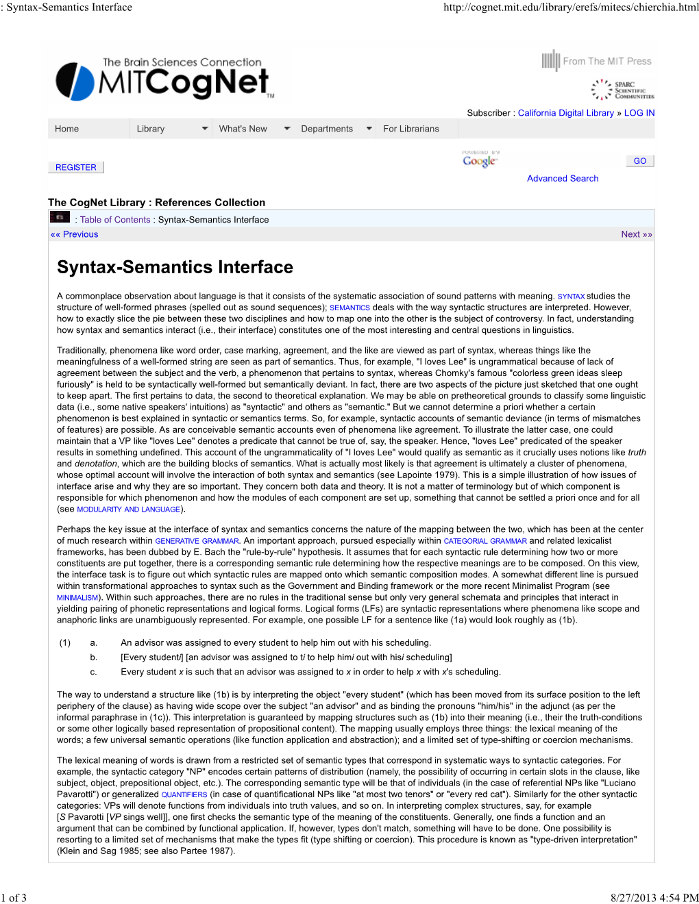 Syntax-Semantics Interface