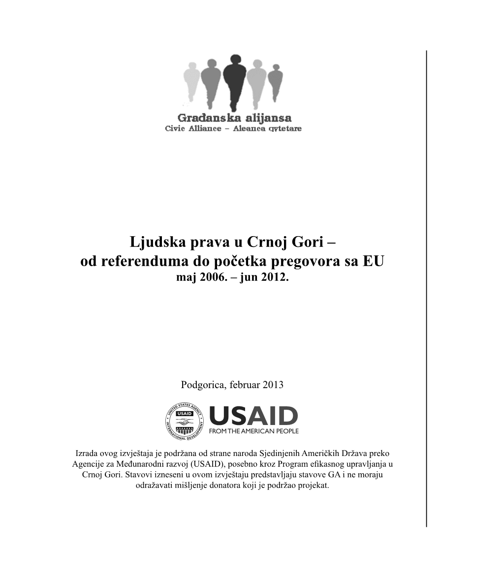 Ljudska Prava U Crnoj Gori – Od Referenduma Do Početka Pregovora Sa EU Maj 2006