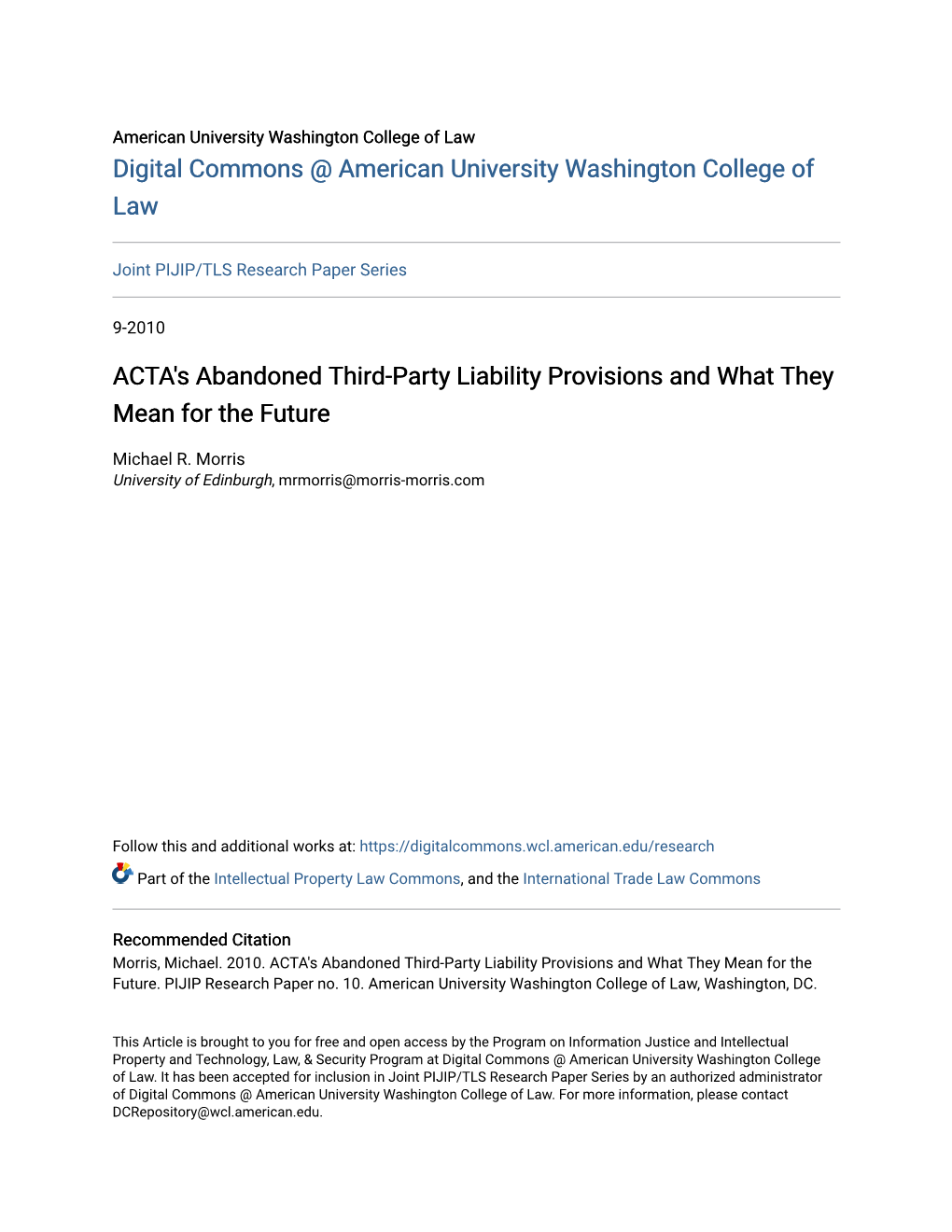 ACTA's Abandoned Third-Party Liability Provisions and What They Mean for the Future