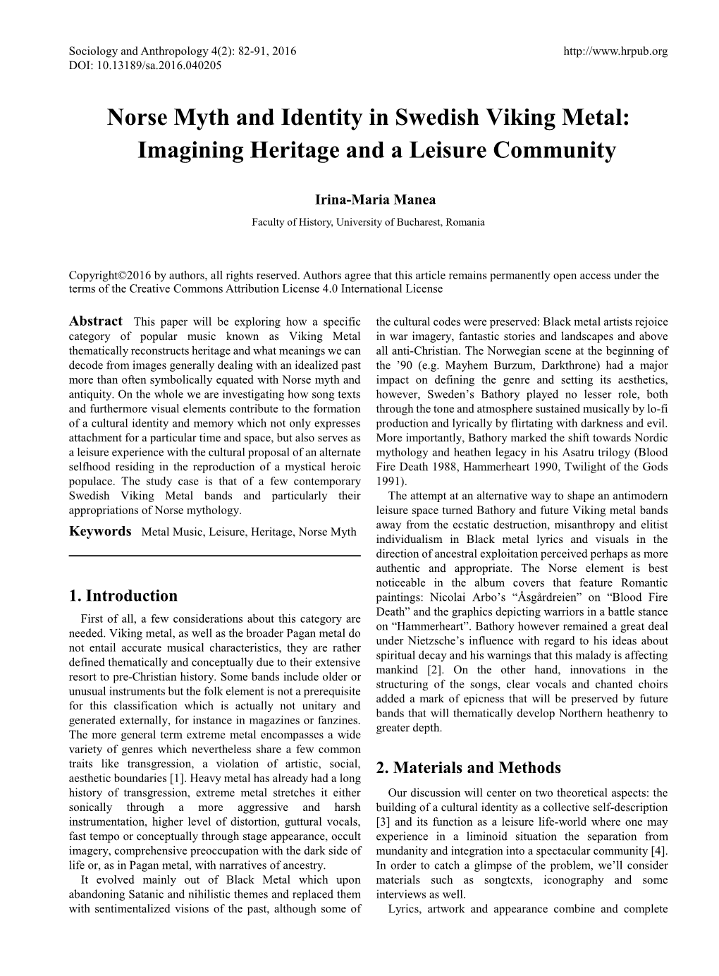 Norse Myth and Identity in Swedish Viking Metal: Imagining Heritage and a Leisure Community