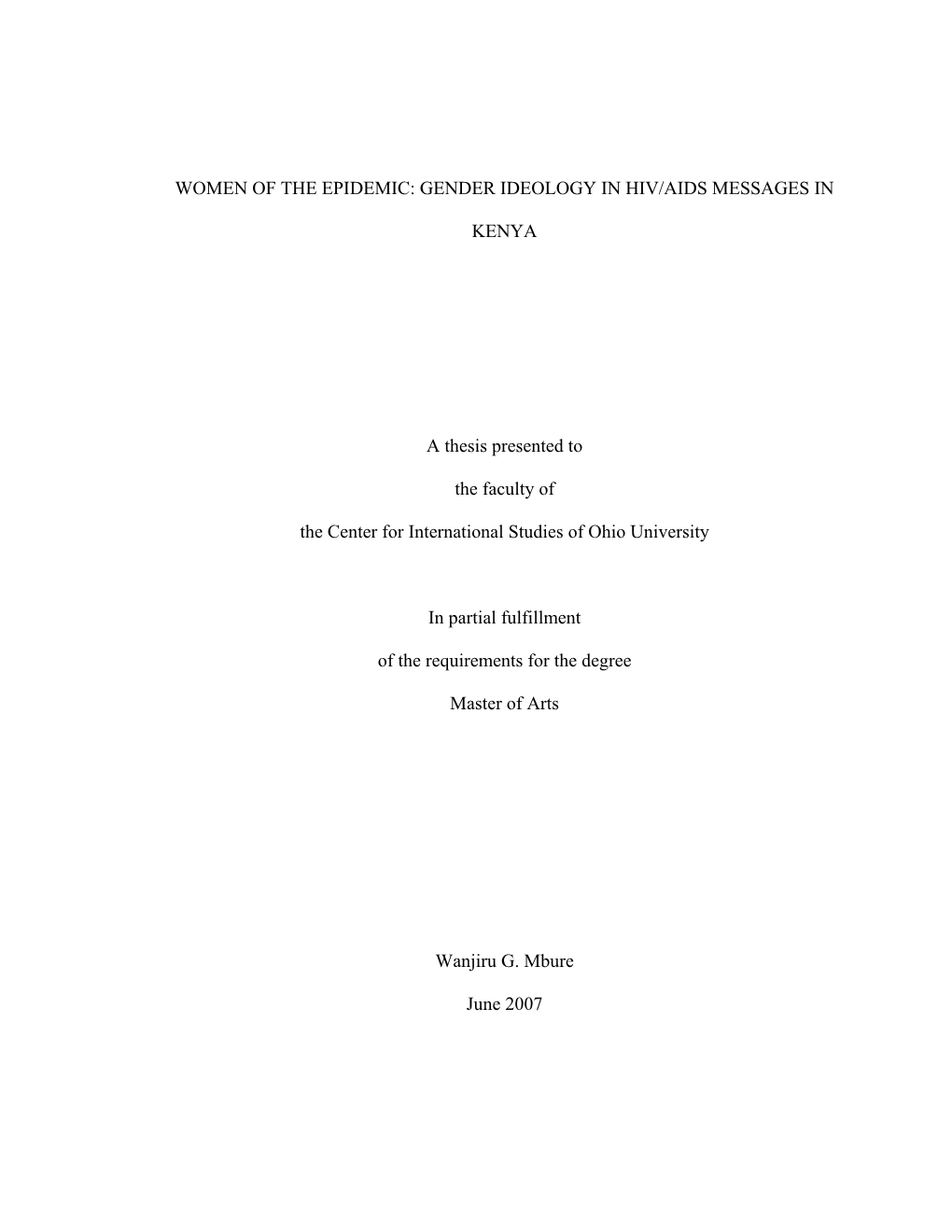 Women of the Epidemic: Gender Ideology in Hiv/Aids Messages In