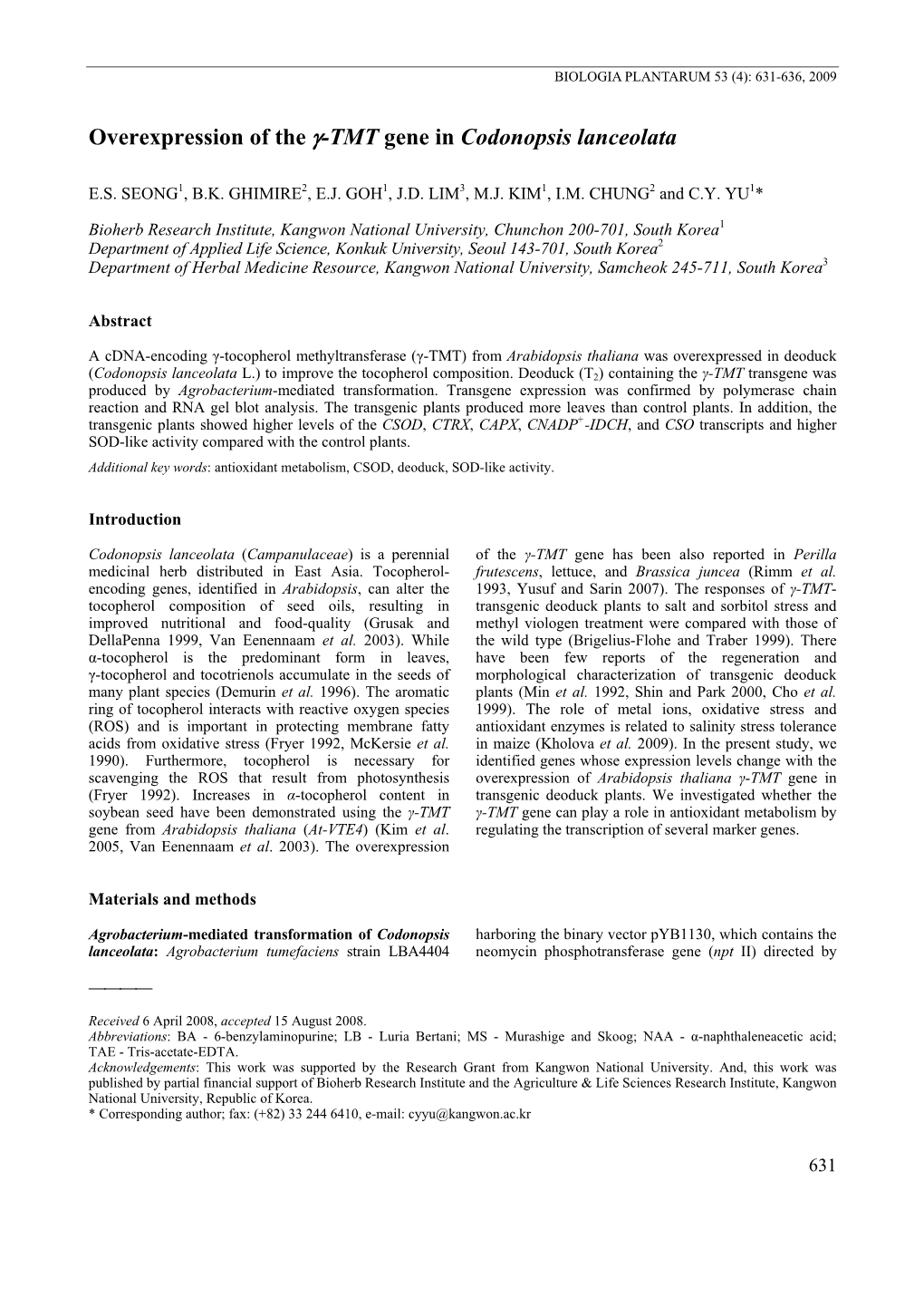 Overexpression of the Γ-TMT Gene in Codonopsis Lanceolata