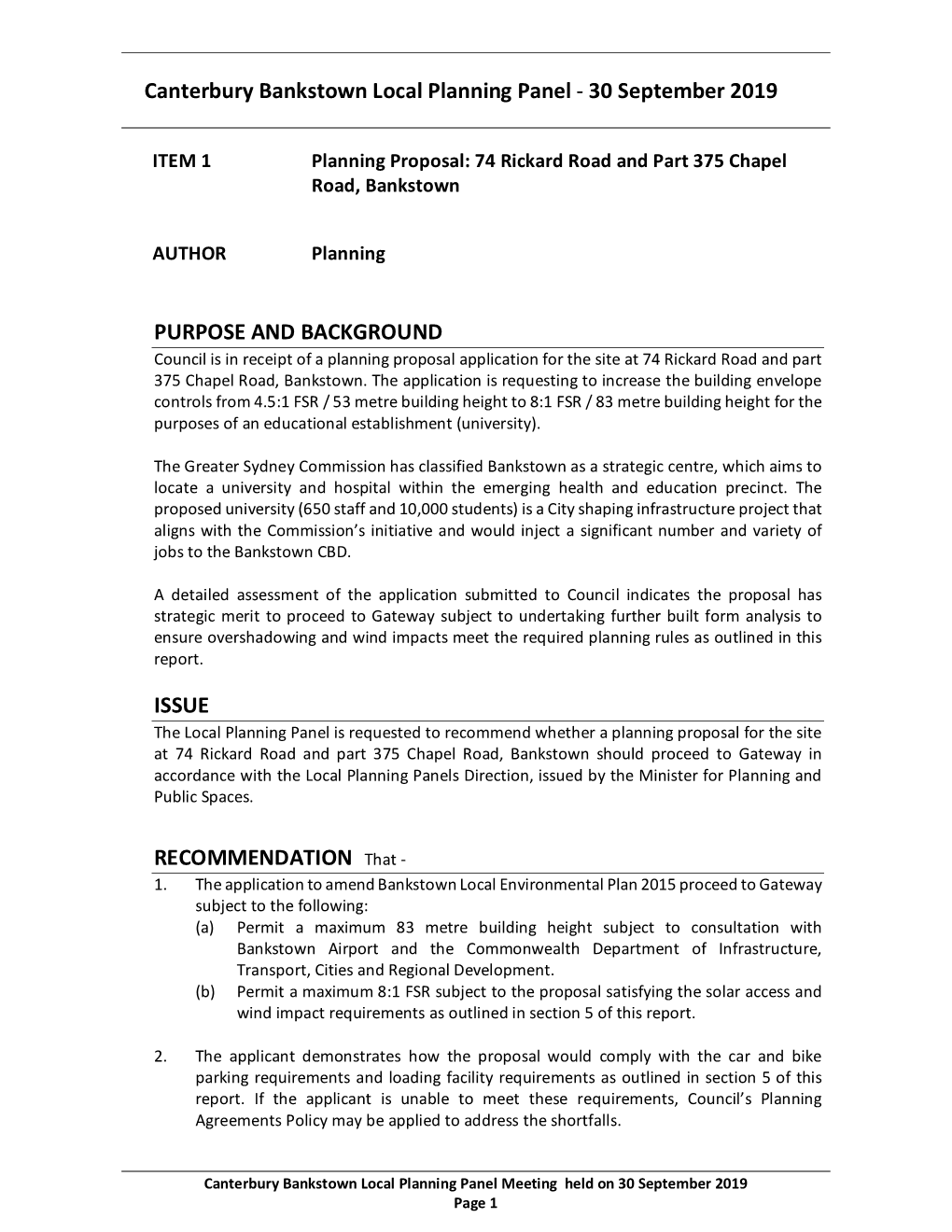 Canterbury Bankstown Local Planning Panel - 30 September 2019