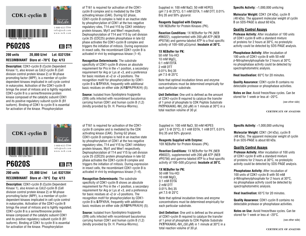 Datasheet for CDK1-Cyclin B